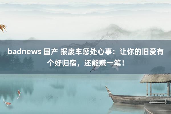 badnews 国产 报废车惩处心事：让你的旧爱有个好归宿，还能赚一笔！
